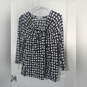 Chaus New York Black & White Polka Dot Twist Front Blouse